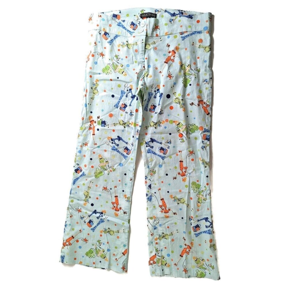 Selection Womens size S Capri Blue Dot Comic Zip Front Stretch Pants Whimsical
